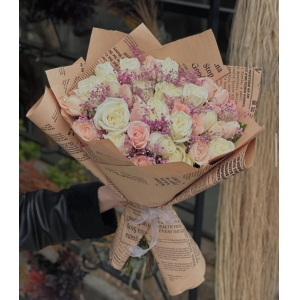 40 Güllü Pembe ve Beyaz Buket