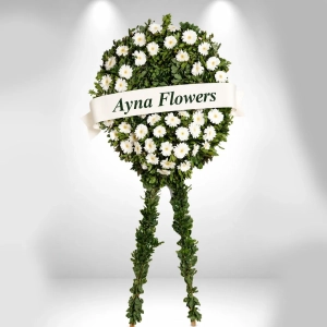 Yeşil Yapraklı Beyaz Gerberalı Çelenk