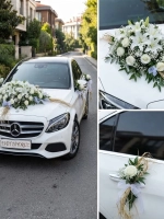 Lilyum ve Beyaz Güllü Gelin Arabası Süslemesi