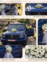 Papatya ve Beyaz Güllü Gelin Arabası Süslemesi