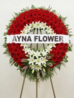 Kırmızı Gerberalı ve Beyaz Lilyumlu Yuvarlak Çelenk