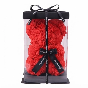 Kutu İçinde Gül Tasarımlı Kırmızı Teddy Ayıcık